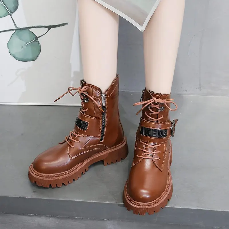 

Wohdhe Martin Boots Platform Women Winter Shoes High Quality Ankle Boots Chunky Heels Brand Designer Botas Mujer