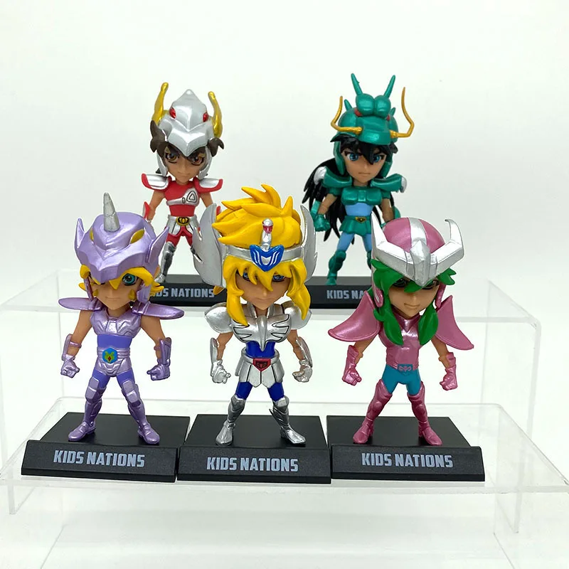 

5pcs/set Kawaii Saint Seiya Japan Anime PVC Figure Toys 9cm Cute Seiya Shiryu Hyoga Ikki Dolls Room Decor Birthday Gift for Boys