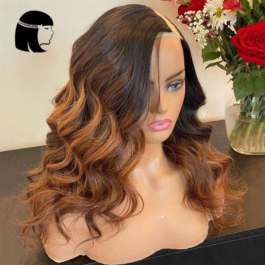 1*4/2*4 парик с эффектом омбре U-образный волнистые человеческие волосы парики без