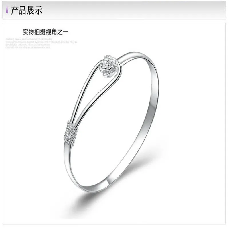 Корейский модный романтичный посеребренный Браслет-манжета с розовыми цветками