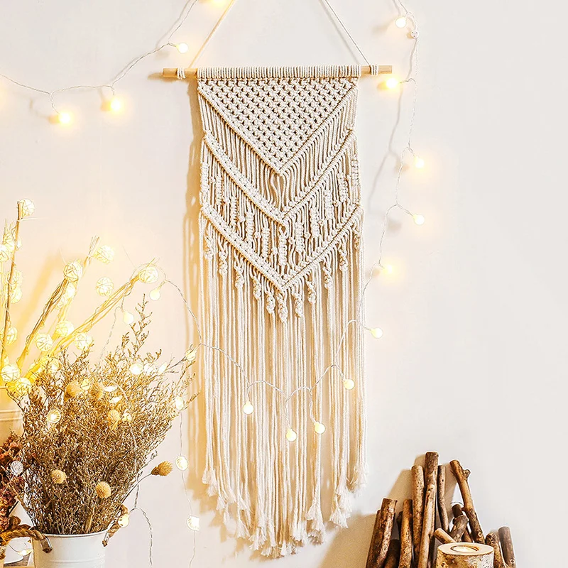 Белый Гобелены стене висит Boho Chic богемный комнаты гобелен с геометрическим