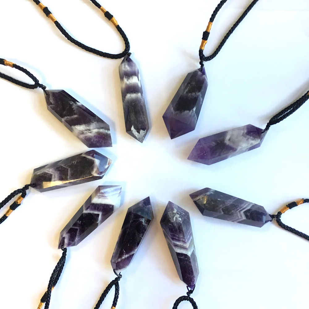 

Natural Dream Amethyst Double Pointed Crystal Column Pendant Jewelry Energy Stone Crystal Original Stone Exquisite Necklace