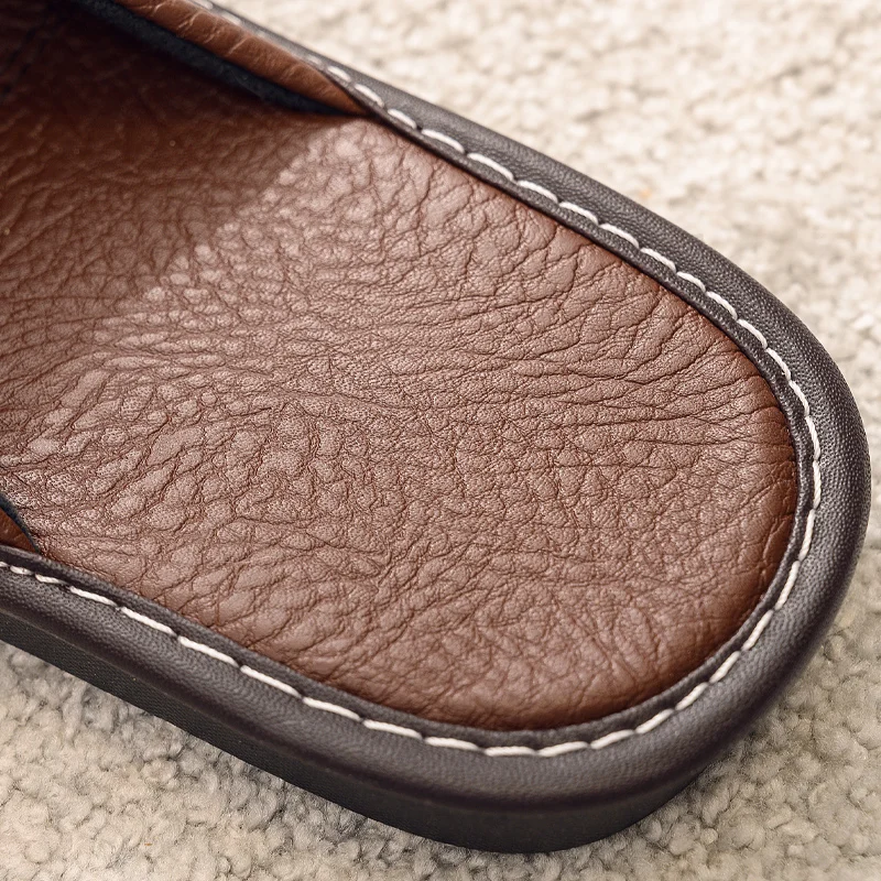 2021 new arrival runway shoes men leather home slippers unisex flat round toe wear resitant fashion shoes man slippers house free global shipping