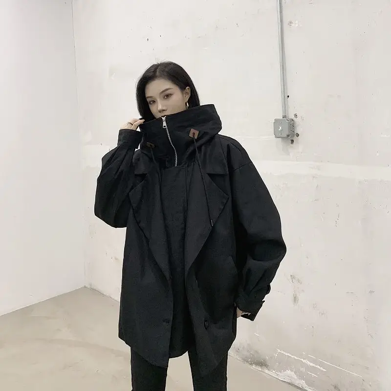 LANMREM Женская Осенняя Новинка оверсайз зеленая Черная куртка индивидуальная ниша