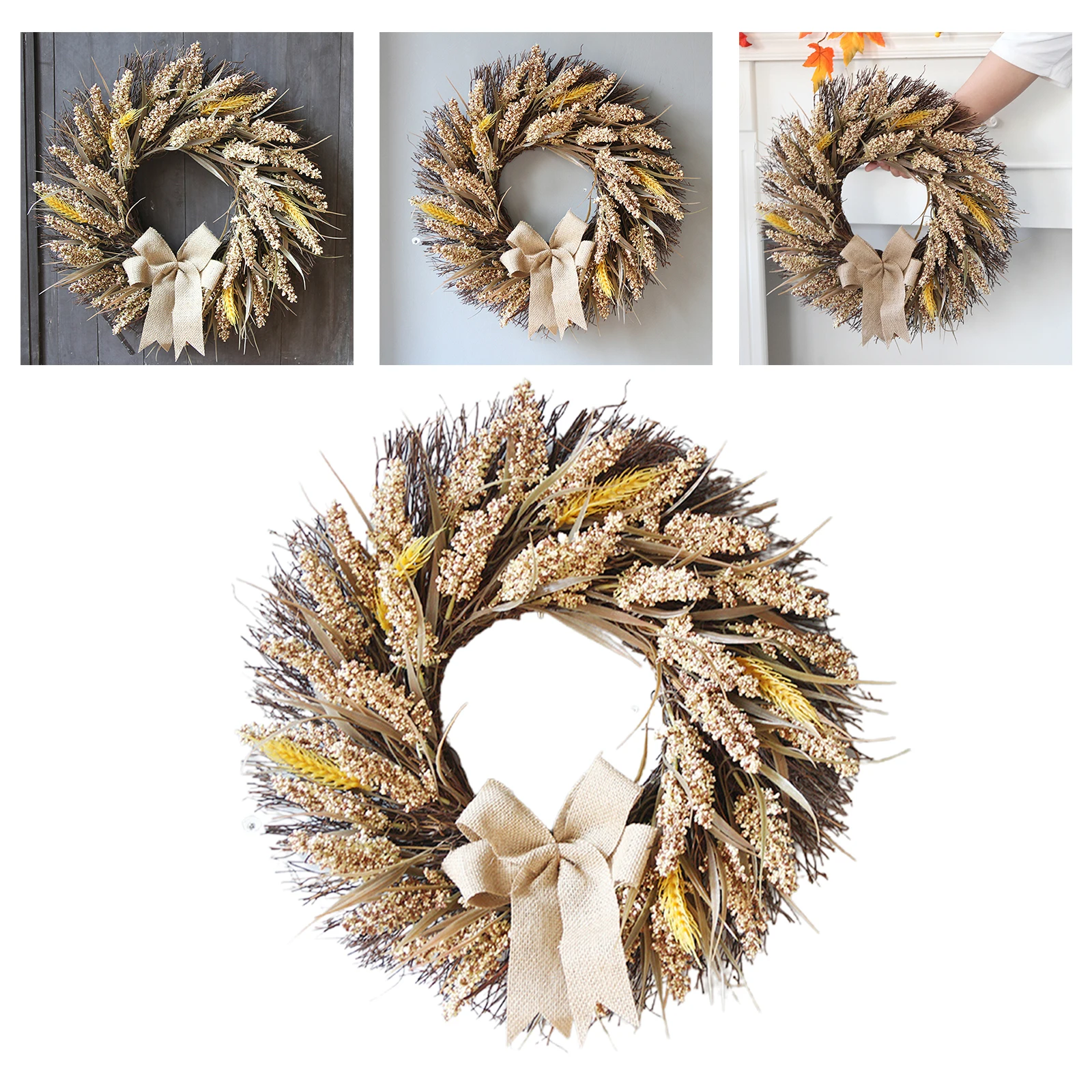 

Artificial Wheat Wreath Autumn Garland Thanksgiving Farmhouse Celebrate Harvest Grain Festival Wedding Decor