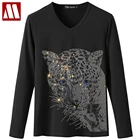 Горячая дрель леопарда футболки для мужчин Одежда высшего качества удобные мужские мерцание алмаз камень футболка Повседневная обтягивающая модель размера плюс футболка