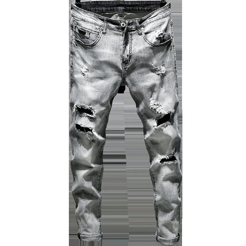 

2020 Men's Jeans New Hole Slim Trousers Denim Elastic Skinny Cotton Male Streetwear Hiphop Personality Male Pencil Pants