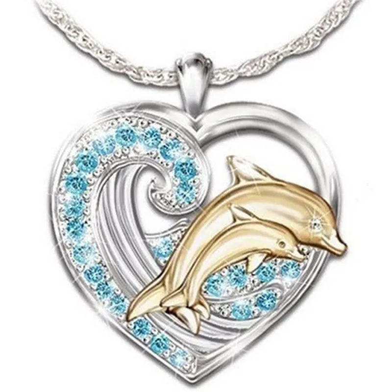 Новый продукт модное ожерелье с голубым Цирконом в виде дельфина женское