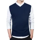 Вязаный свитер, жилет для мужчин, хлопок, теплый, v-образный вырез, Мужской пуловер, винтажная однотонная Корейская одежда, без рукавов, Ребристый Подол, Pull Homme