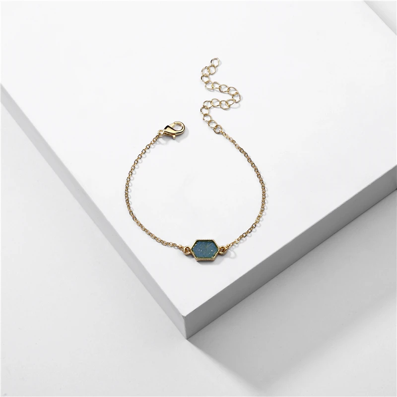 

Joolim 7 Colors Resin Druzy Stone Hexagon Charm Bracelet Trendy Jewelry Wholesale