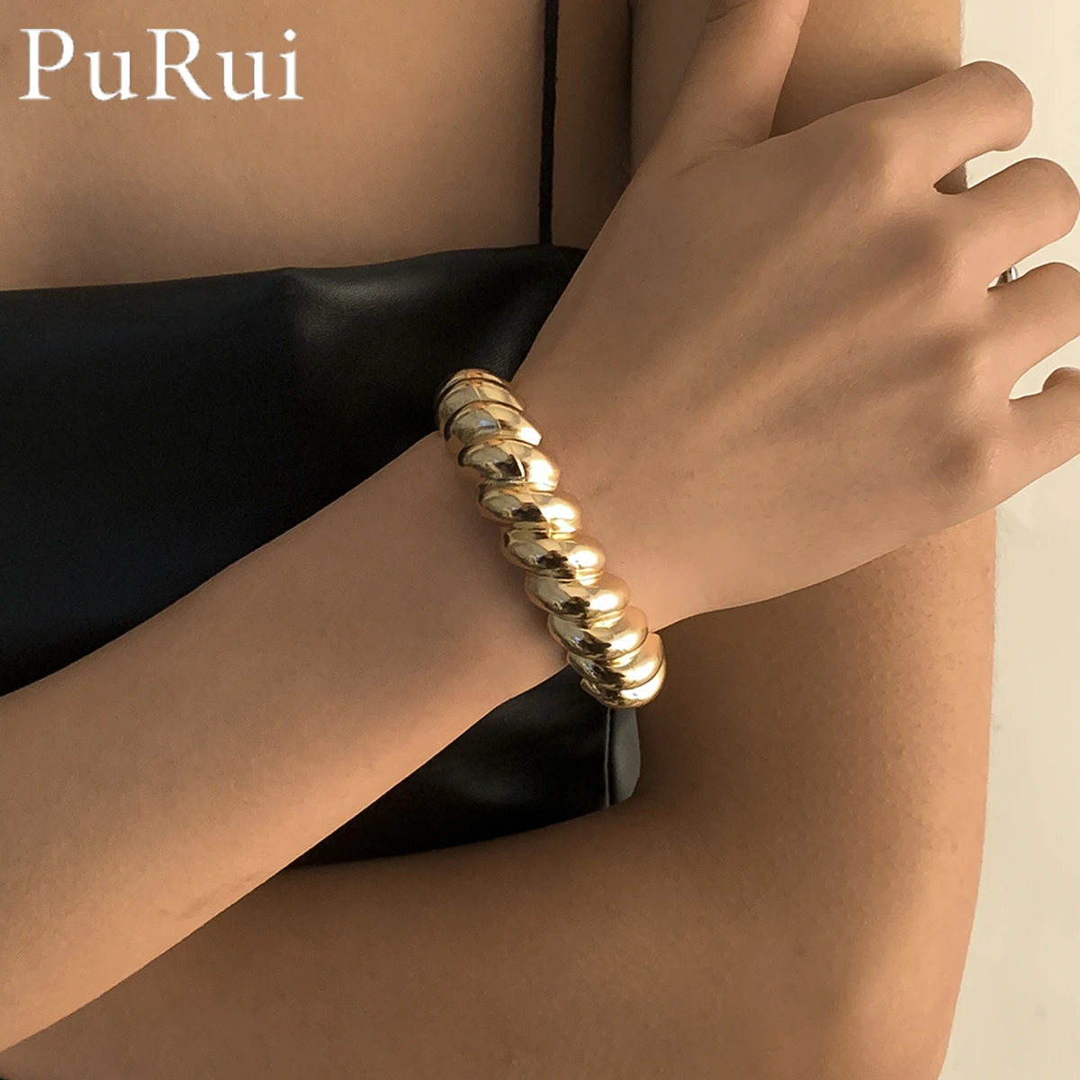 

PuRui Wide Open Cuff Bracelet for Women Men Godl Sliver Color Pulsera Punk Metal Weave Braided Twisted Cuff Bangle Beach Jewelry