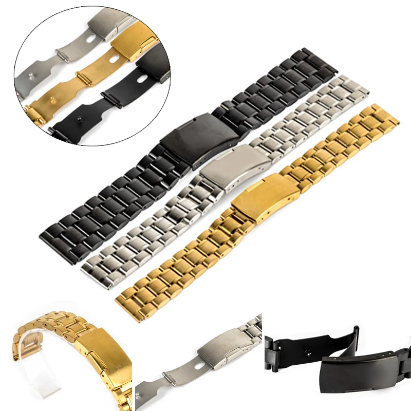 

18- 24mm Stainless Steel Strap Classics Steel Buckle Wrist WatchBand Men Women Universal Replacement Wrist Strap Watch Accessory
