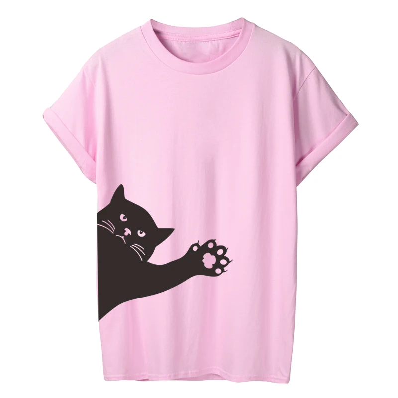 ONSEME/милые Графические футболки с котом Женская Повседневная забавная футболка