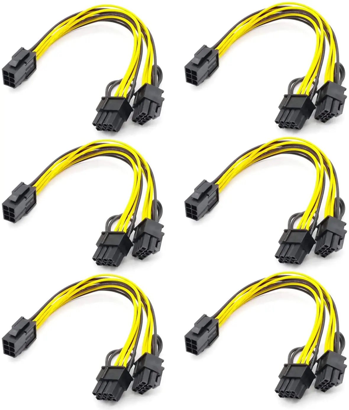 

6PCS PCI-E 6-pin to Dual 6+2-pin (6-pin/8-pin) Power Splitter Cable Graphics Card PCIE PCI Express 6Pin to Dual 8Pin Power Cable