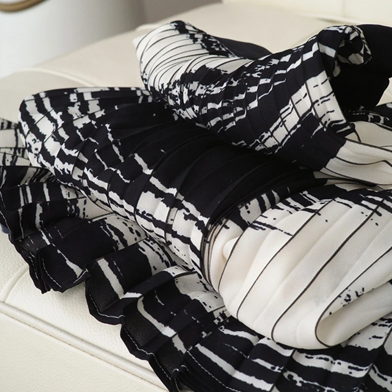 

Pleated Skirts Women Elegant style 100% Polyester Abstract Style Printed Mid Waist Office ladies High Quality Skirts new fashion