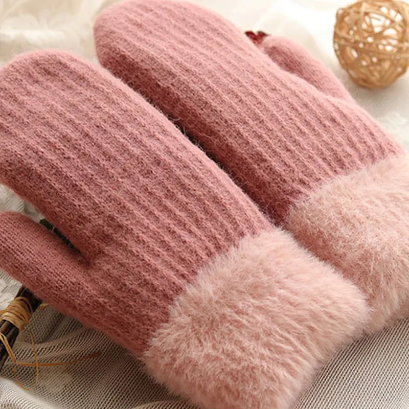 

Warm Plus Velvet Glove Thicken Twist Knitted Mittens Full Finger Gloves Double Layer Thick Gloves Outdoor Cycling Woolen Gloves