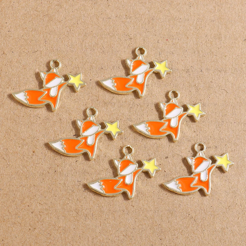 10pcs 25*19mm Enamel Cartoon Animal Fox Charms for Jewelry Making Cute Drop Earrings Pendants Necklaces DIY Bracelets Craft Gift - купить по