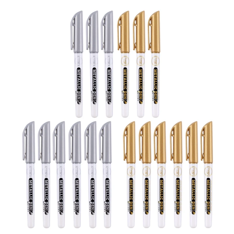 

6Pcs Gold Silver Epoxy Resin Drawing Pen Gold Leafing Point Pen Marker Acrylic Paint Highlights Metallic Permanent Marker