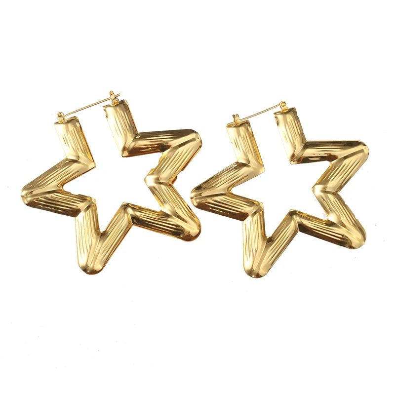 Gold Pentagram Модные ювелирные изделия Золото Шарм Рианна Баскетбол жен золотой тон Сердце Звезда одиночные/двойные бамбуковые суставы серьги - Окраска металла: Gold Pentagram