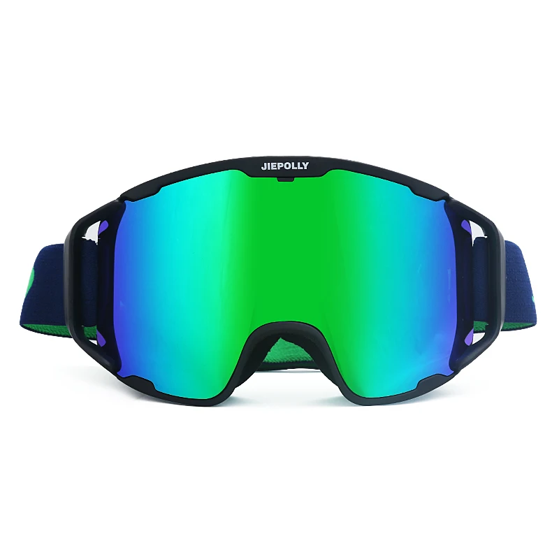 black and green JIEPOLLY бренд лыжные очки UV400 Анти-туман большая Лыжная маска очки для катания на лыжах для мужчин и женщин Снег Сноуборд очки лыжные Солнцезащитные очки Новинка - Цвет: black and green