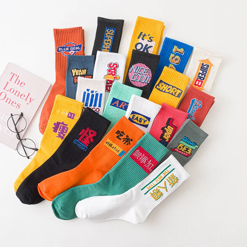 

Woman socks European and American style Harajuku trend letter cartoon pattern funny Chinese characters couple in tube socks