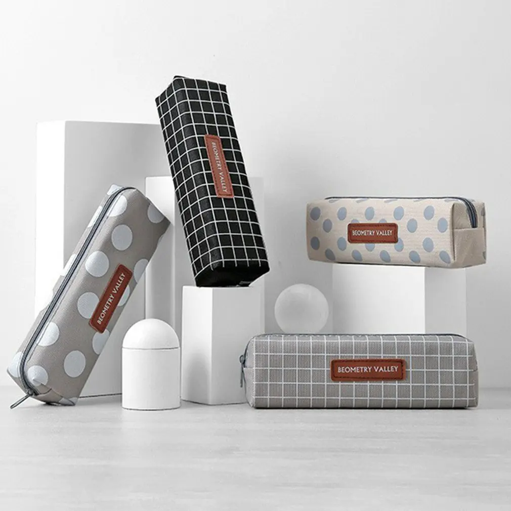 

Canvas Pencil Case High Capacity Pen Bags Cute Lattice Letter Pencil Bags For Girls Gift School Supplies Korean Stationery Box