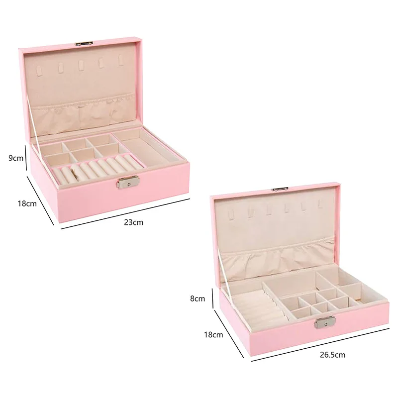 

New Two-Layer Leather Jewelry Box Organizer Display Storage Case Gift Women with Lock