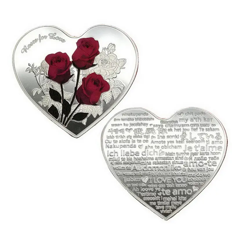 Памятная монета с розами в форме сердца 52 языками подарок I Love You коллекция