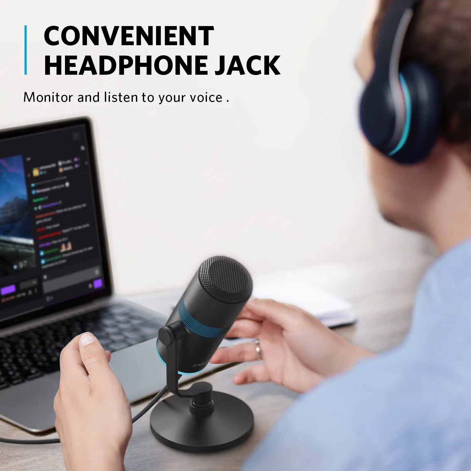 Anker PowerCast M300 USB Microphone mic For PC Vocals Quality in Streaming Twitch Gaming YouTube tiktok Output Gain Control&Mute