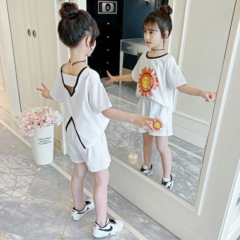 

New Style Summer Girls Clothes Set T-shirt+Shorts 2Pieces For Age 3 4 5 6 7 8 9 10 11 12 13 Yrs Kids Fashion Girls Clothing Suit