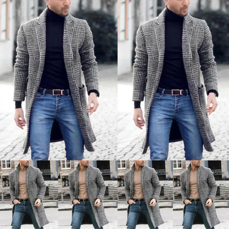 

2020 New Fashion Men's Overcoat Winter Warm Wool Coat Trench Tops Outwear Peacoat Long Jacket