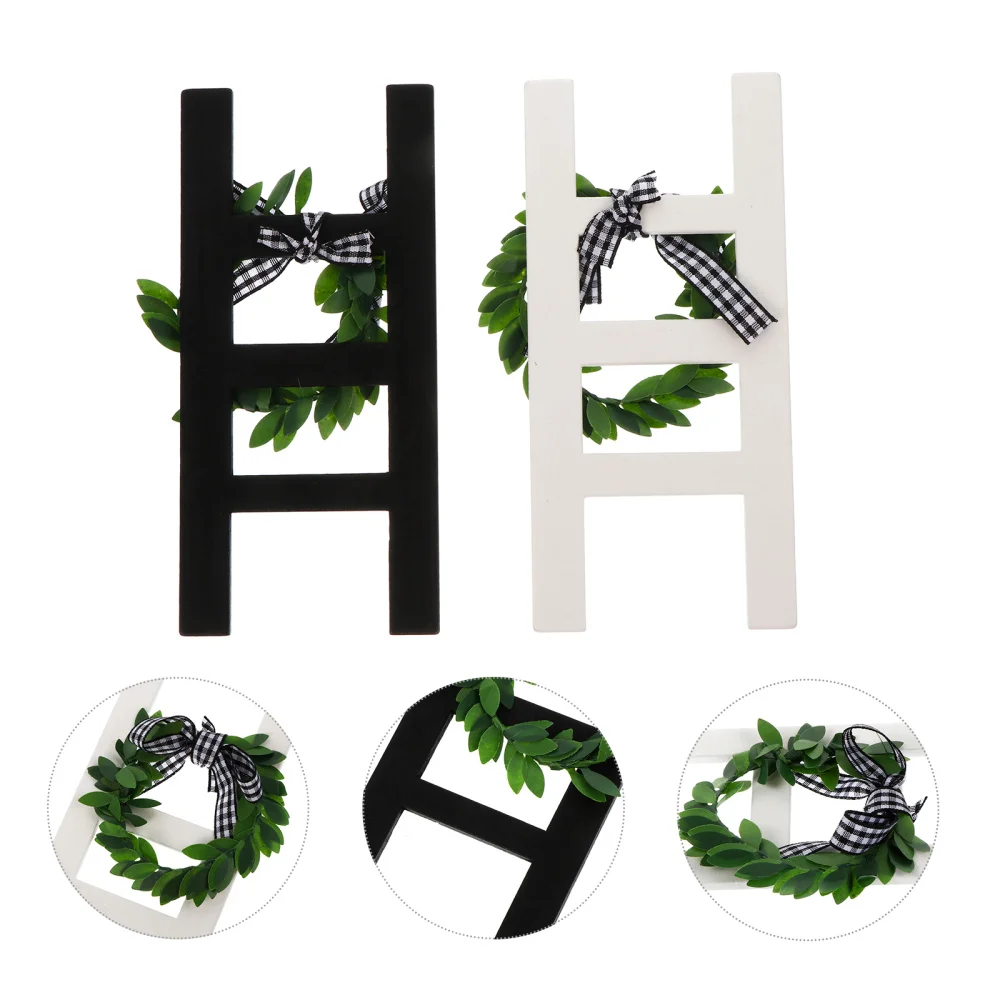 

2 PCS Farmhouse Ladder Sign with Garland Ladder Tiered Tray Ornament Decor