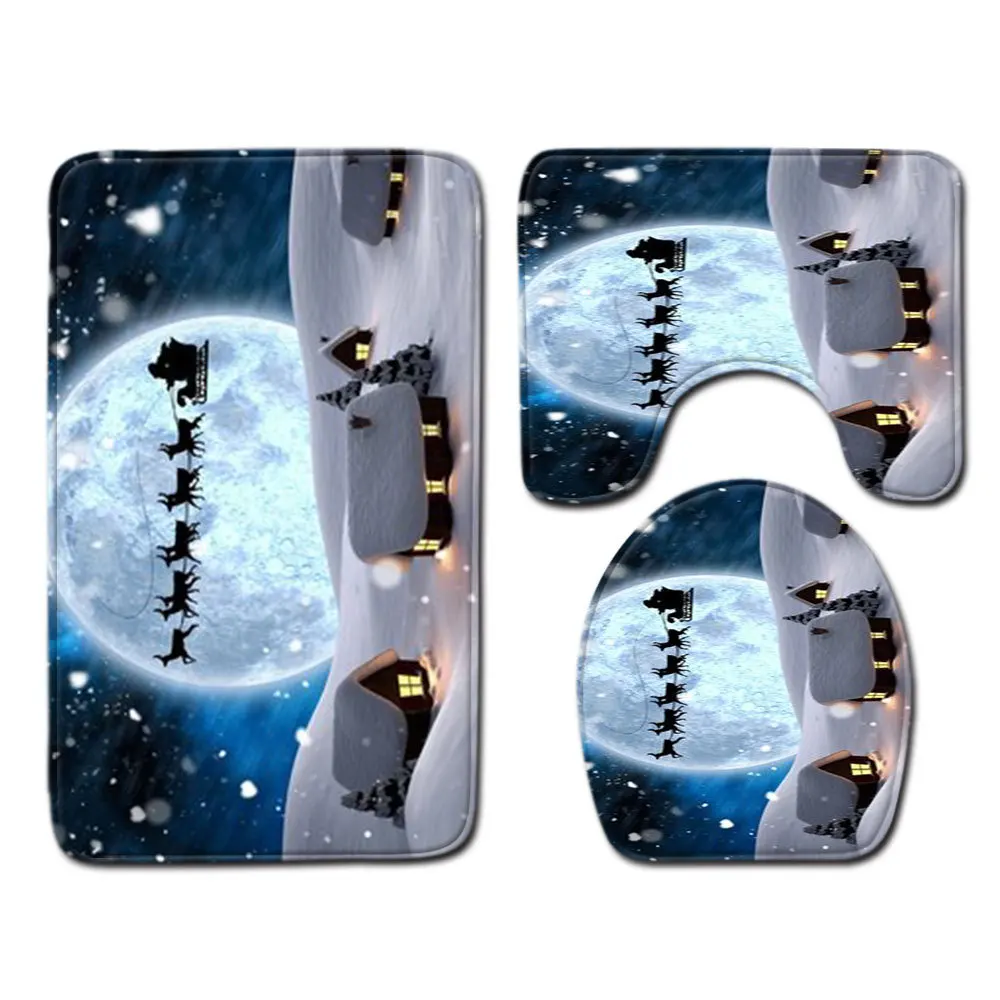 Набор рождественских ковриков для ванной 3 шт. нескользящий коврик туалета