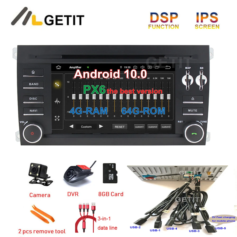 5 USB DSP Android 10 автомобильный DVD видео стерео радио плеер GPS навигация для Porsche Cayenne 2003