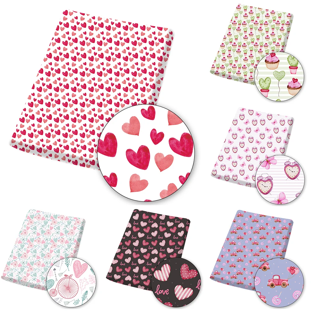 

Valentine's Day Polyester Cotton Fabric By The Yard Heart Love Printed Sewing Fabric for Dress DIY Crafts Supplies 45*145 CM 1PC