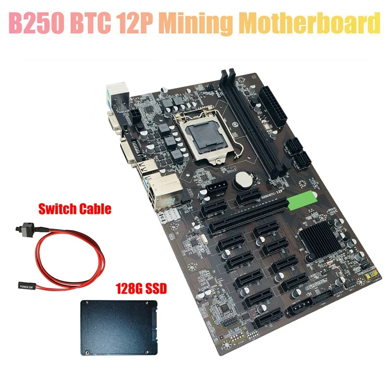 

Материнская плата B250 BTC для майнинга с 128G SSD + коммутационный кабель LGA 1151 DDR4 12x, слот для графической карты SATA3.0 USB3.0 для майнинга BTC
