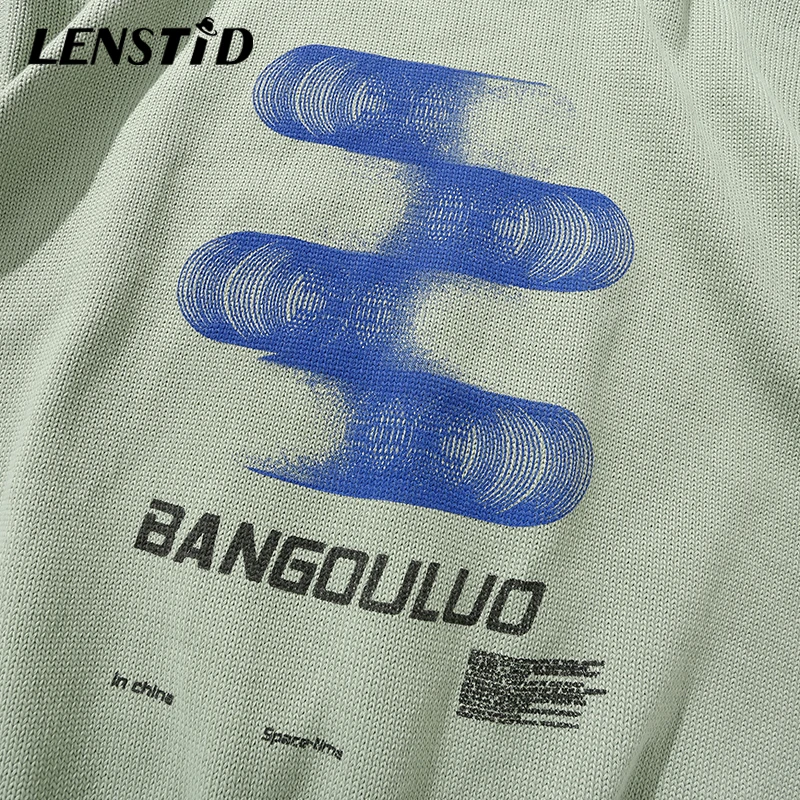 LENSTID Men Hip Hop Knitted Jumper Sweaters Creative Pattern Print Streetwear Harajuku Autumn Hipster Casual Knitwear Pullovers | Мужская