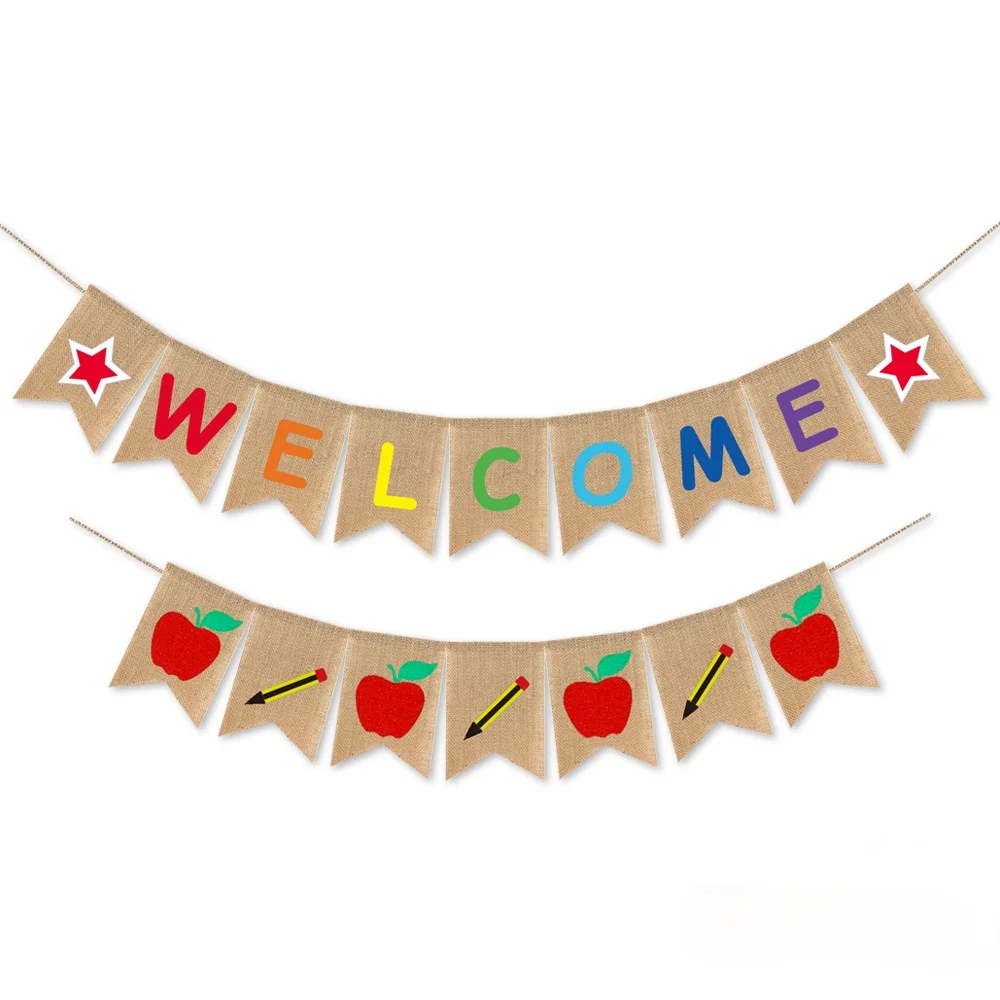 Обратно в школу сезон декорированном мешковиной горшке баннер украшение для