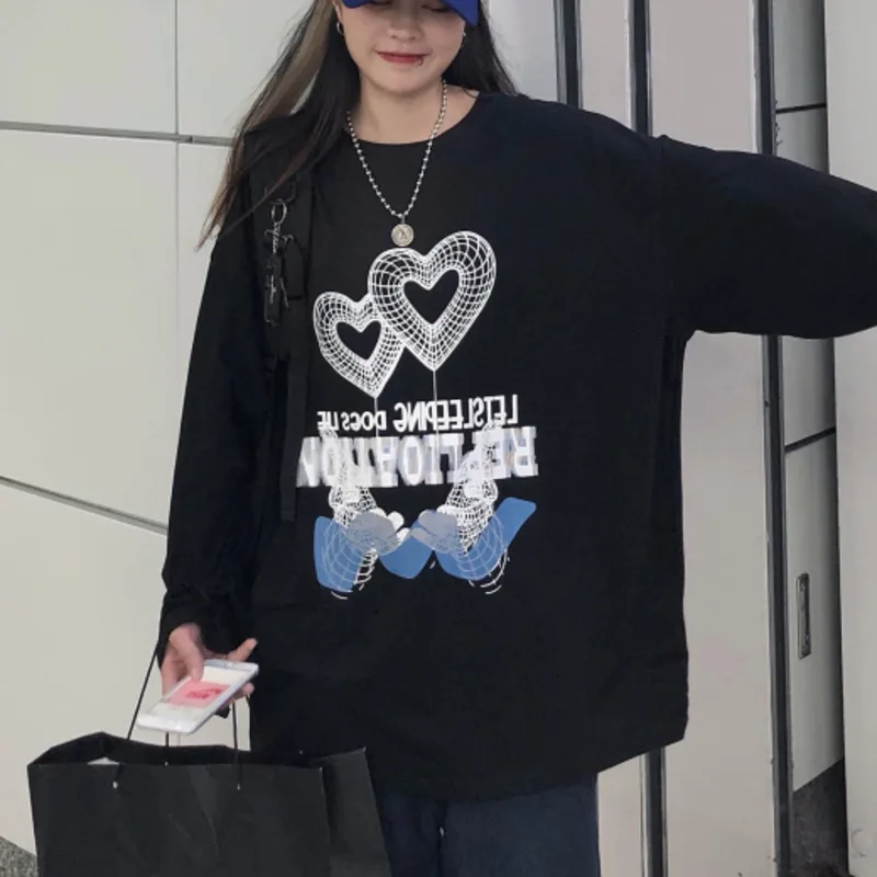 Y Demo Harajuku свободная футболка с длинным рукавом и принтом Женский пуловер круглым