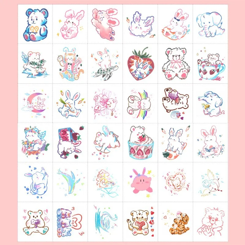 Набор татуировок с цветным медведем Кроликом мультяшный временная наклейка