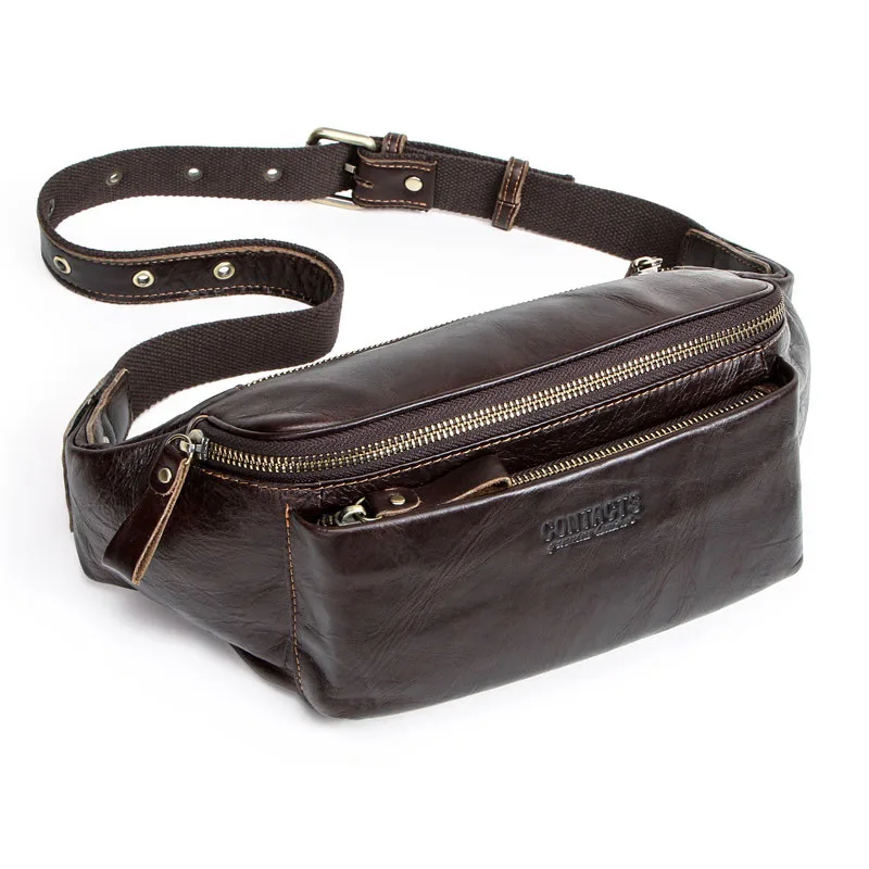 CONTACT'S Мужская поясная сумка из натуральной кожи винтажная дорожная с