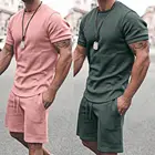 Костюм спортивный мужской короткий рукав, дышащая футболка и шорты, повседневная одежда, тренировочный костюм, 2021