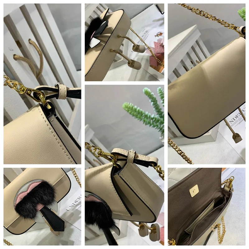 

Retro contrast color cartoon pattern leather baguette bag ladies 2021 new hardware chain fashion one-shoulder messenger bag