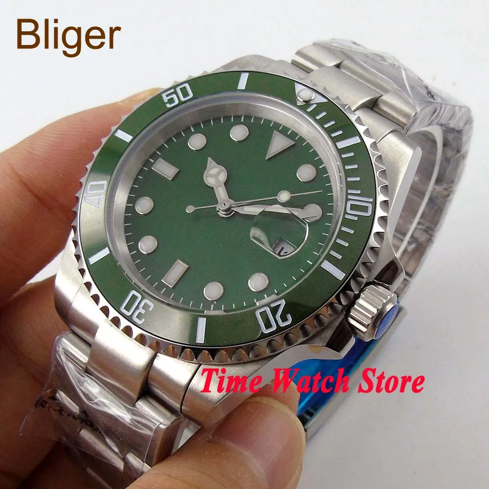 Bliger 40 мм белый циферблат светящийся стеклянный керамический ободок