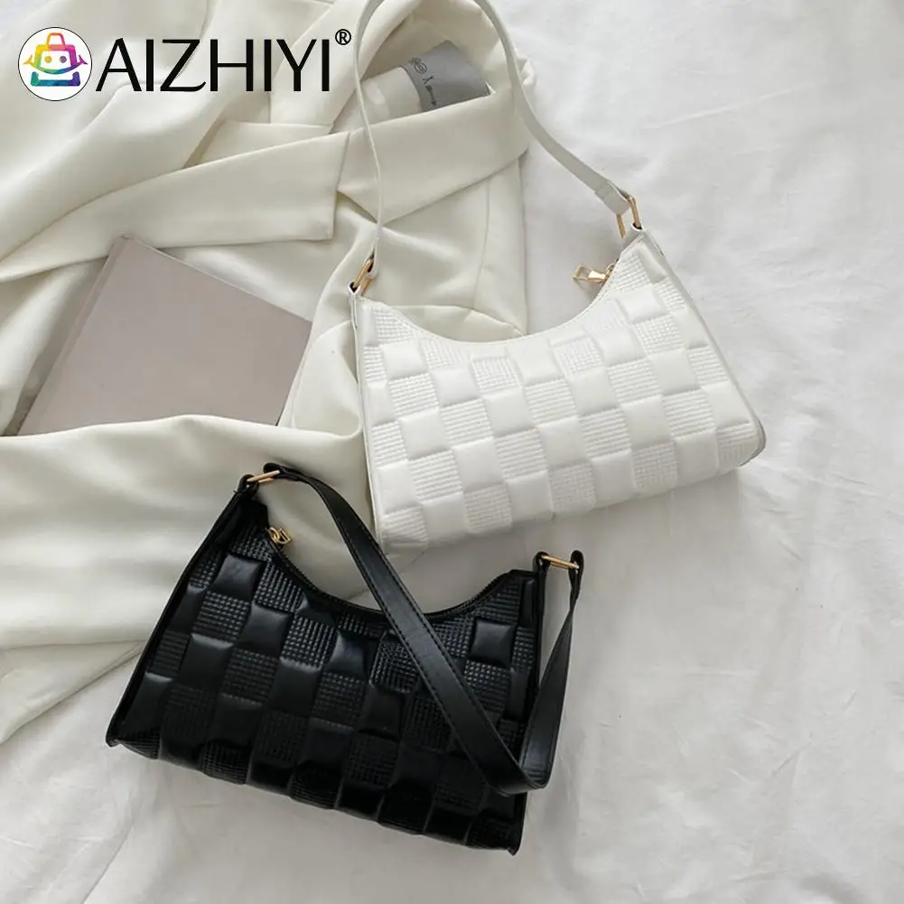 

Ladies Underarm Shoulder Bags PU Leather Women Handbag Totes Exquisite Shopping Bag with Checker Pattern Printed