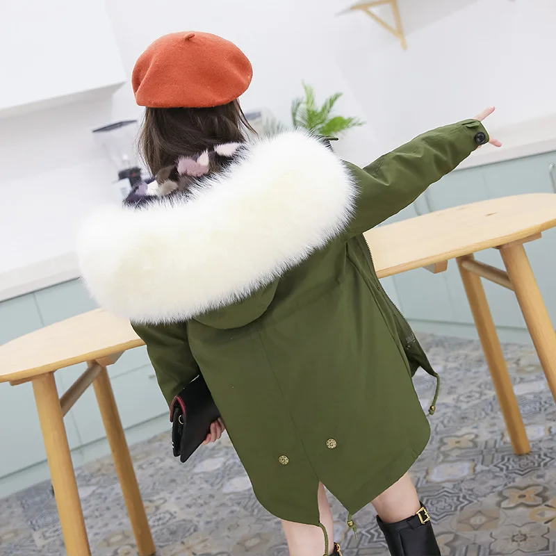 

Luxury Kids Fur Coat Natural Fox Fur Hooded Outdoor Waterproof Girls Parka Real Fur Liner Thick Warm Long Winter Jacket 2-12Y