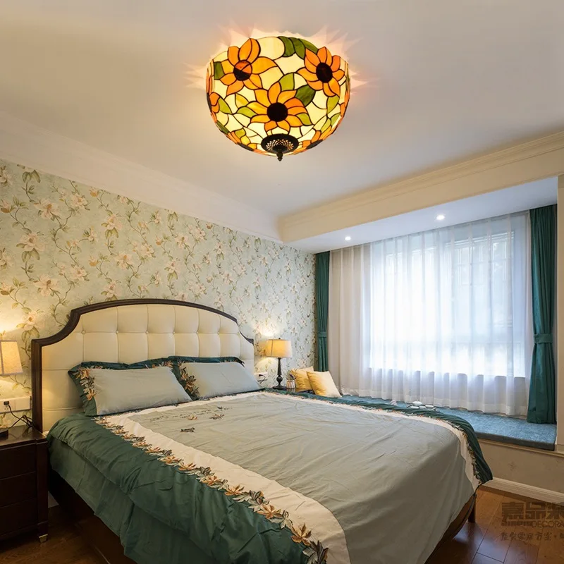 

40 см Европейский стиль ретро тайянхуа многоцветный стеклянный Ресторан спальня коридор ванная стеклянная потолочная лампа