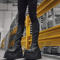 2021 new brand design fashion ins hot sale black cool punk boots high heels platform wedges boots women shoes big size 35 43