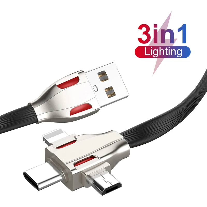 3 в 1 USB C Micro 8 Pin кабель для iPhone 12 Samsung Android 3A мульти зарядное устройство Быстрая