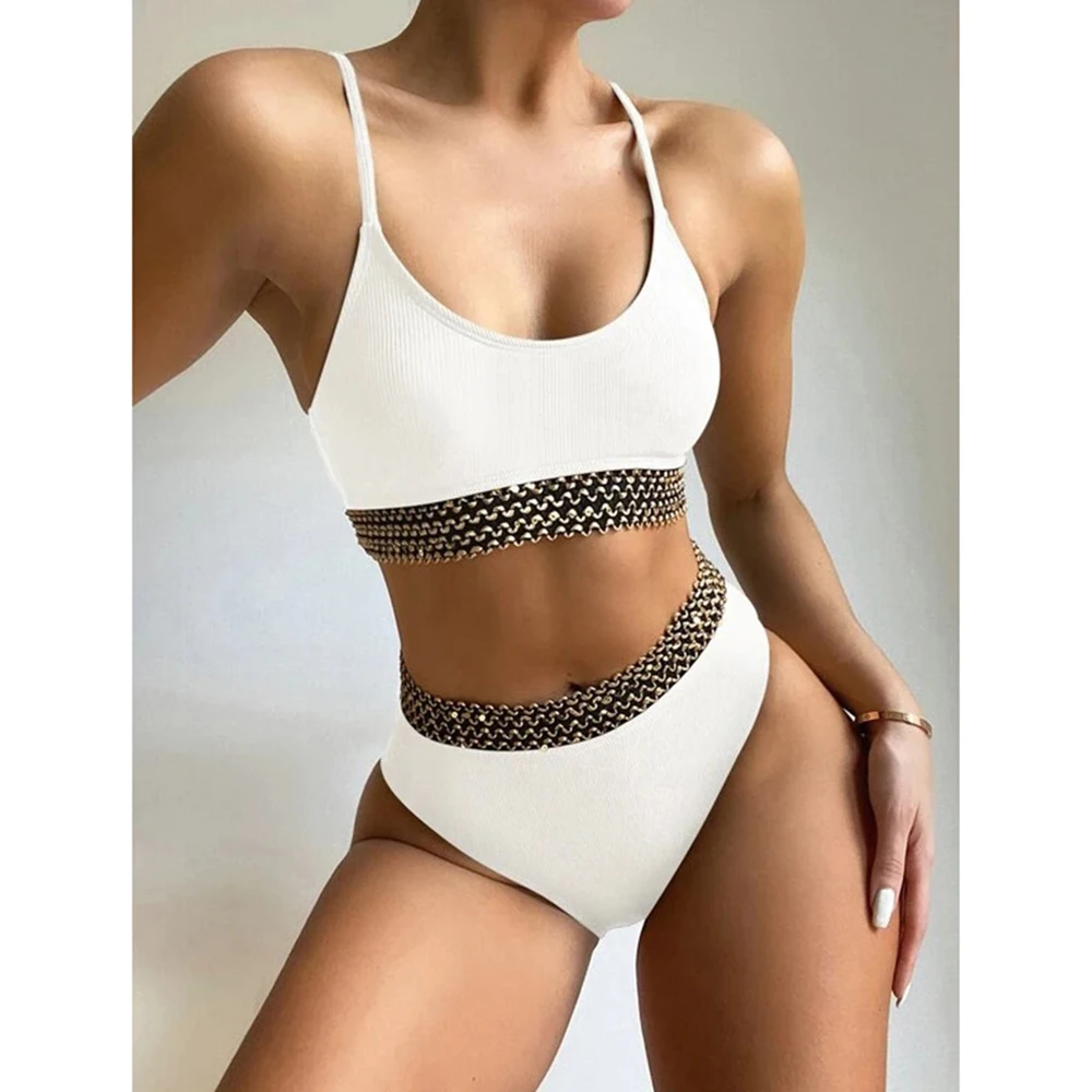

High Waist Bikini Set 2022 Sexy Ribbed Swimwear Women Swimsuit Female Two Pieces Bikini Bather Bathing Suit Beachwear Swim Lady